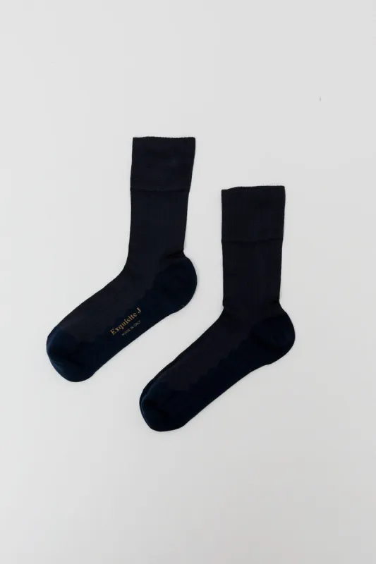Exquisite J Short Cotton Viscose Socks in Navy sold by No. 6
