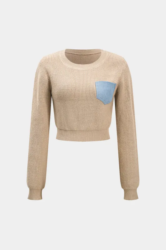 Patchwork lomme sweater langærmet top sold by Micas