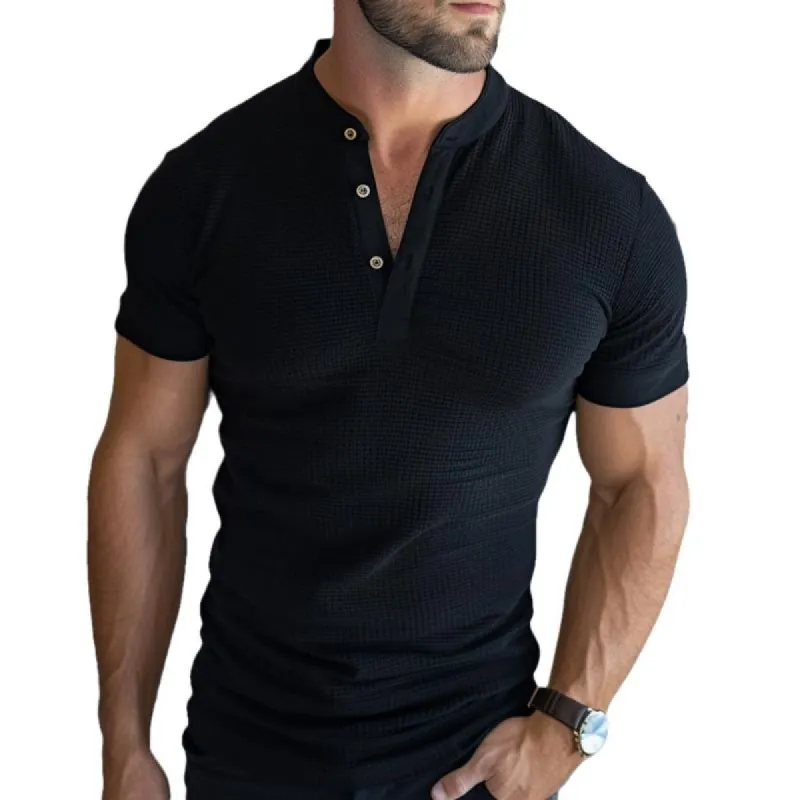 Men's Casual Waffle Henley Collar Slim Fit Short Sleeve T-Shirt 05063662M sold by Manly