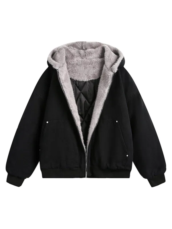 Thesupermade Fur Hooded Zip Up Quilted Jacket sold by Thesupermade