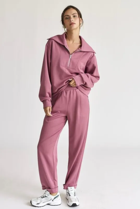 Penelope Loose Fit Half Zip Pullover & Pants Set sold by The Dogwood Boutique