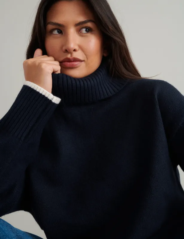 Navy Roll Neck Knitted Jumper sold by Nobody's Child
