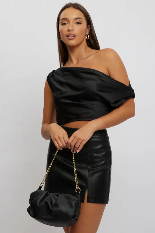 Black On Off Shoulder Satin Top sold by Ally Fashion