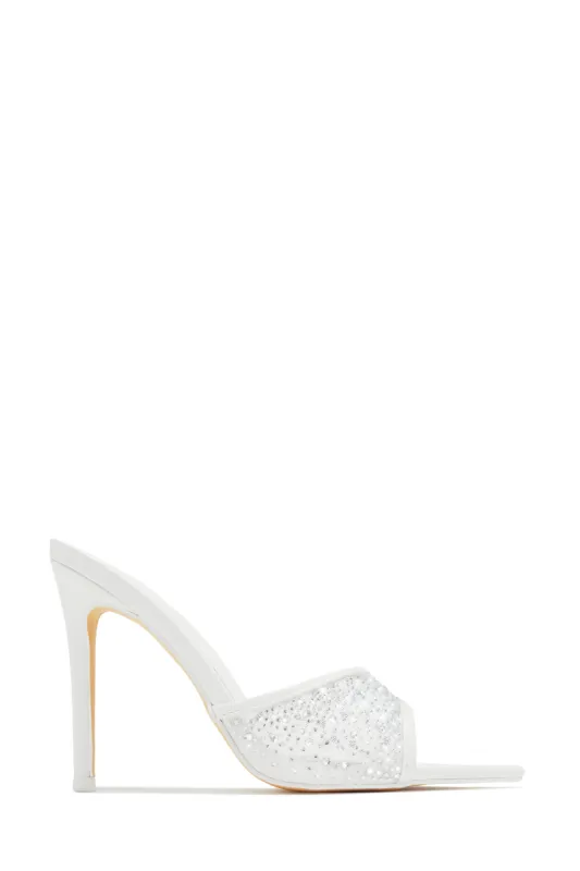 Kari Embellished High Heel Mules - White sold by Miss Lola