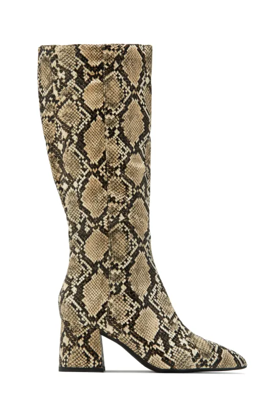 Adri Block Heel Boots - Snake sold by Miss Lola