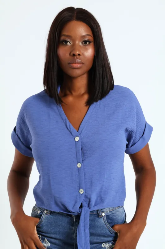 V-Neck Button Through Blouse Shirt - Smokey Blue sold by Edgars 