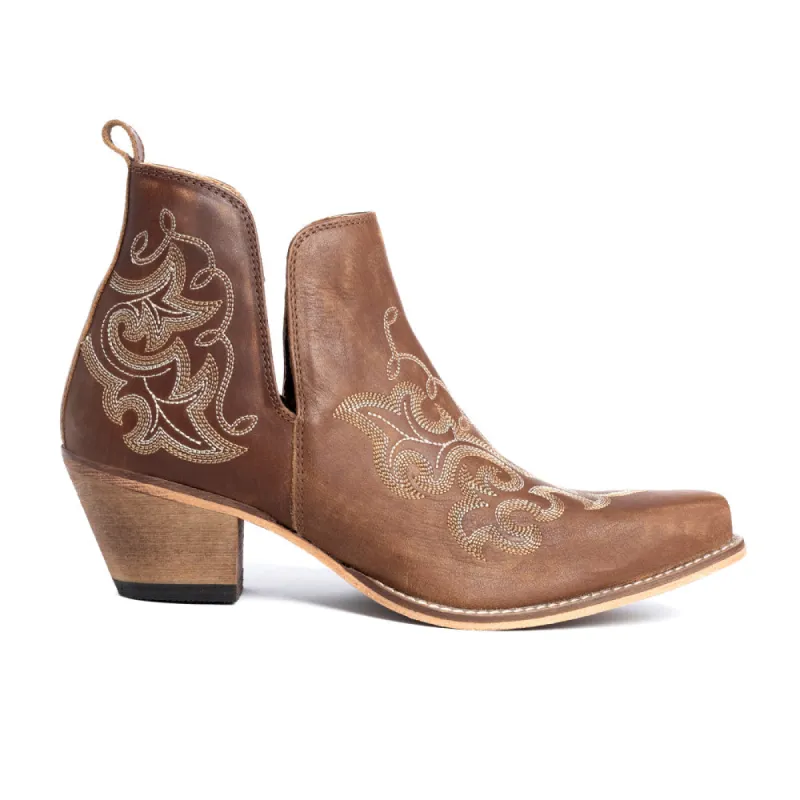 La Ponderosa Booties in Chocolate Brown sold by Myra Bag