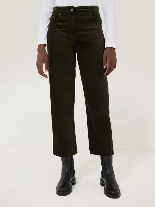 Delmont Velvet Tapered Jean | Dark Green sold by Jigsaw