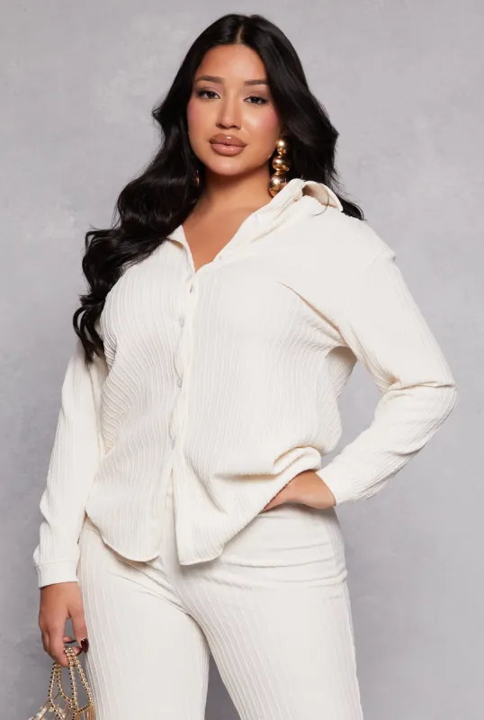 Textured Knit Long Sleeve Button Front Shirt sold by Rainbow