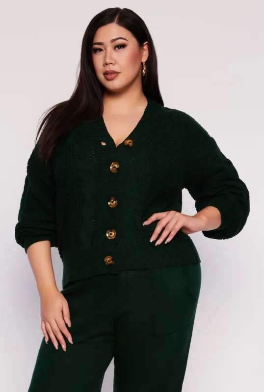 Plus Size Cable Knit Cardigan sold by Rainbow