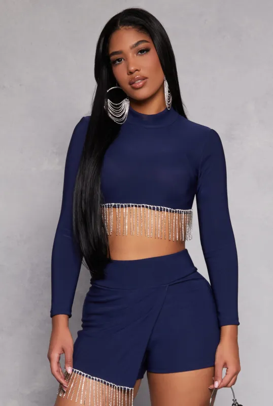 Rhinestone Fringe Hem Crop Top sold by Rainbow