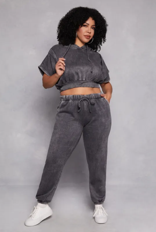 Plus Size Acid Wash High Waist Sweatpants sold by Rainbow