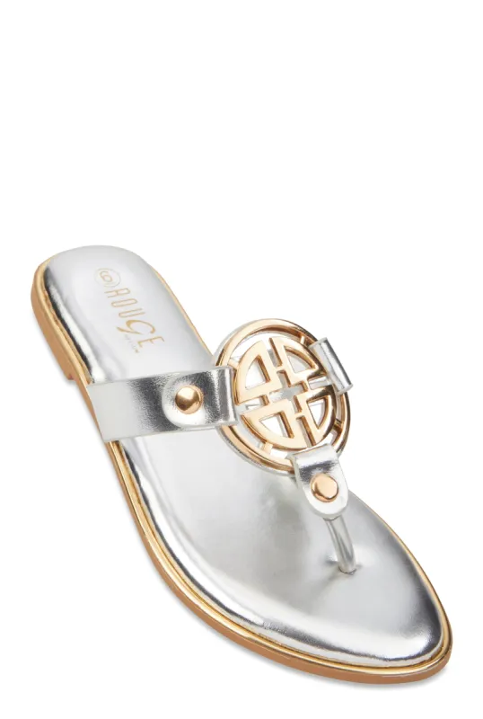 Metallic Geometric Pendant Thong Slide Sandals sold by Rainbow