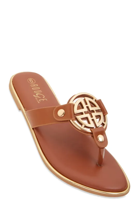 Metallic Geometric Pendant Thong Slide Sandals sold by Rainbow