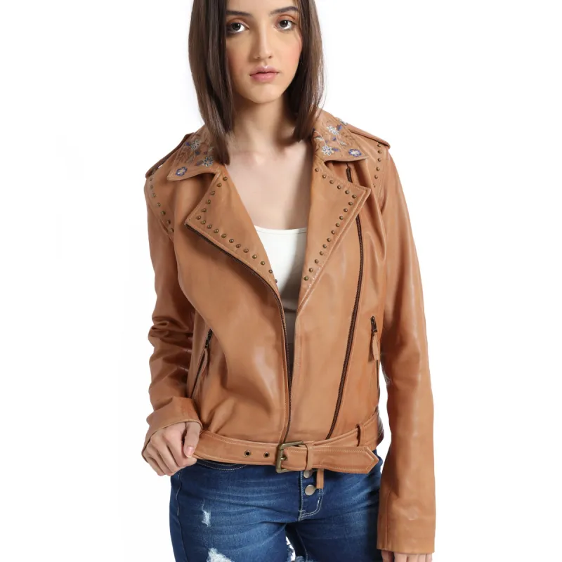 Tanned Embroidered   LEATHER Jacket sold by Myra Bag