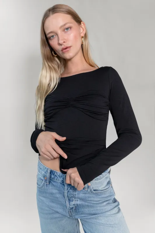 KNIT LONG SLEEVE TOP WITH RUCHED BRALETTE sold by OAK AND FORT