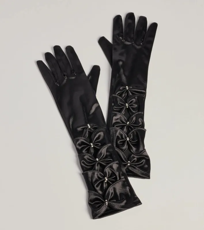 Vintage Charm Satin Rhinestone Bow Gloves sold by Windsor
