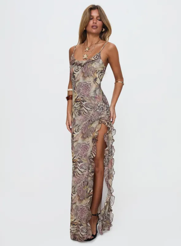 Sympathize Frill Split Maxi Dress Multi sold by Princess Polly