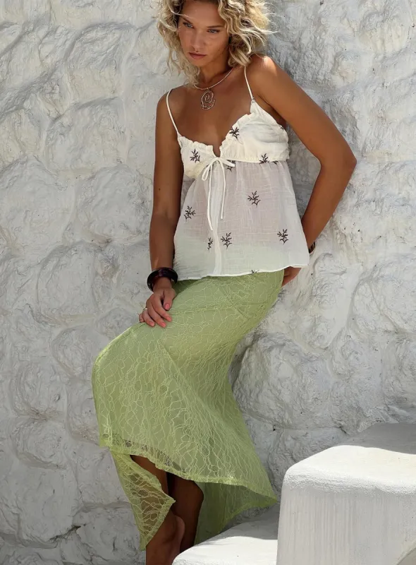 Dreamcatcher Lace Maxi Skirt Green sold by Princess Polly