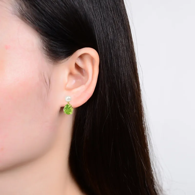 V3 Jewelry 18KT Gold Over Sterling Silver Natural Peridot and Freshwater Pearl Dangle Earrings for Women sold by Zulily