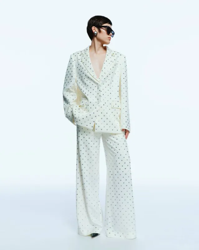 Crystal Rhinestone Embellished Blazer in White sold by Santa Brand
