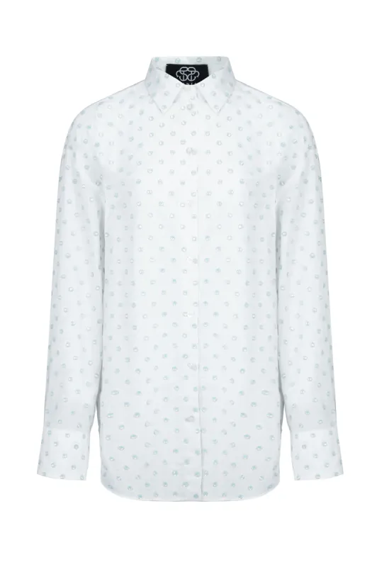 White Quartz Rhinestone Shirt in White sold by Santa Brand