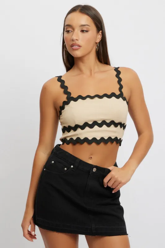 Beige Crop Top Sleeveless Shirred Back sold by Ally Fashion