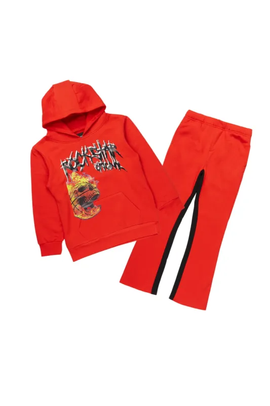 Boys Luciano Red Baggy Stacked Track Set sold by Rockstar Original