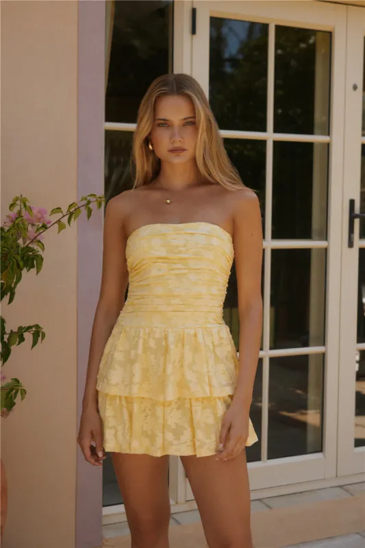 Soft Horizon Strapless Mini Dress Yellow sold by Fortunate One
