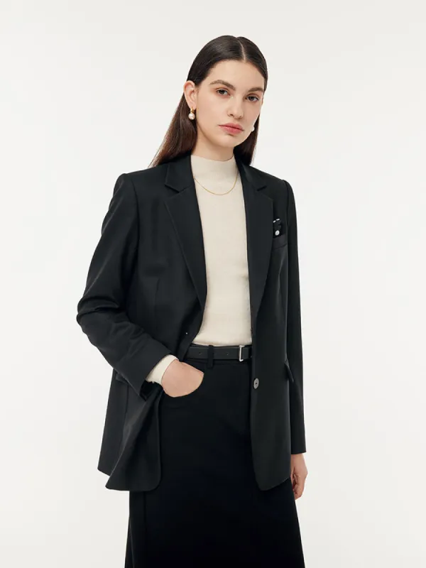 100% Wool Women Blazer With Detachable Brooch sold by Goelia
