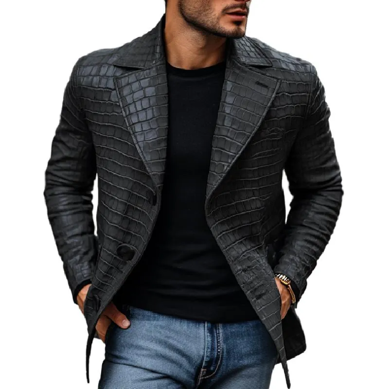Men's Vintage Stone Pattern Leather Notched Lapel Slim Fit Blazer 35286507M sold by Manly