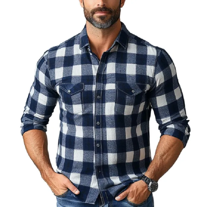 Men's Classic Casual Slim Fit Check Long Sleeve Shirt 24809991K sold by Manly