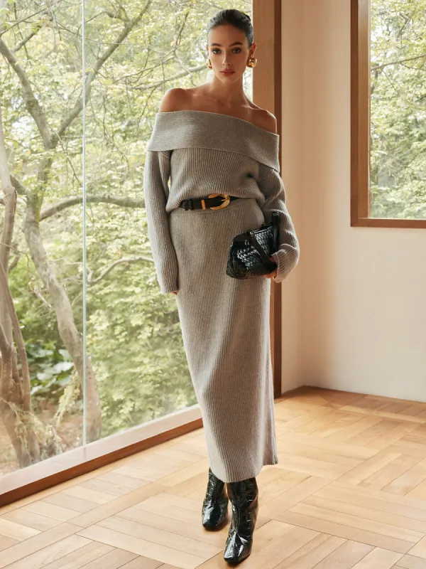 Ribbed Off-Shoulder Sweater Co-ords Without Belt sold by COMMENSE