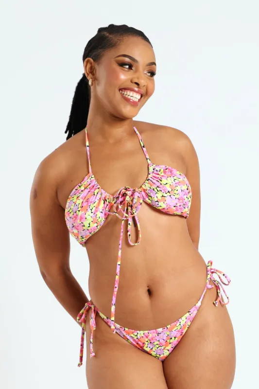 Printed Side Tie Bikini Bottom - Pink sold by Edgars