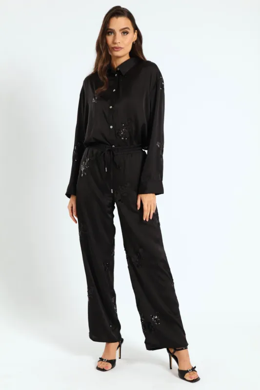 Wide Leg Sequin Pants - Black sold by Edgars