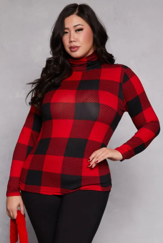 Plus Size Buffalo Plaid Mock Neck Top sold by Rainbow