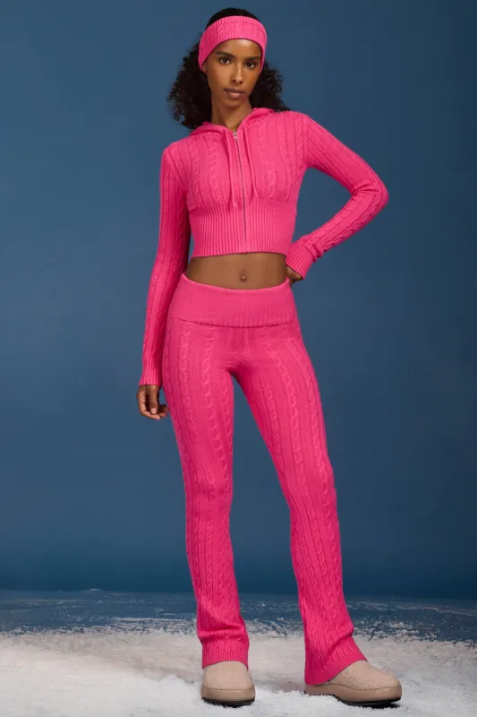Cable-Knit Flared Trousers in Hot Pink sold by Oh Polly