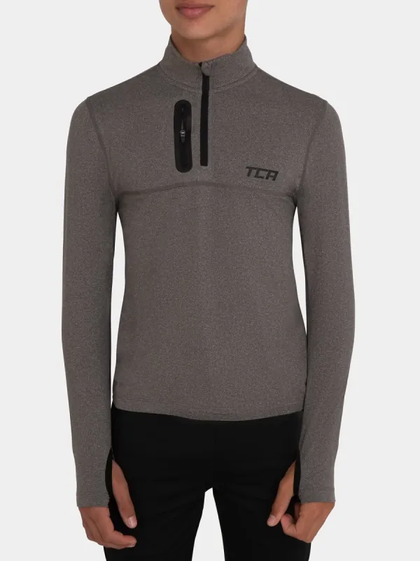 Fusion Half Zip Running Top For Boys with Thumbholes & Chest Zip Pocket sold by TCA