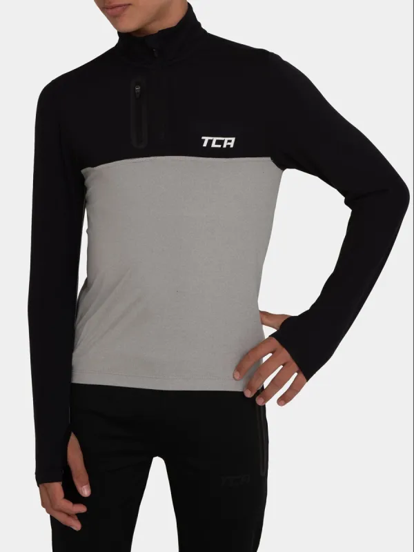 Fusion Half Zip Running Top For Boys with Thumbholes & Chest Zip Pocket sold by TCA