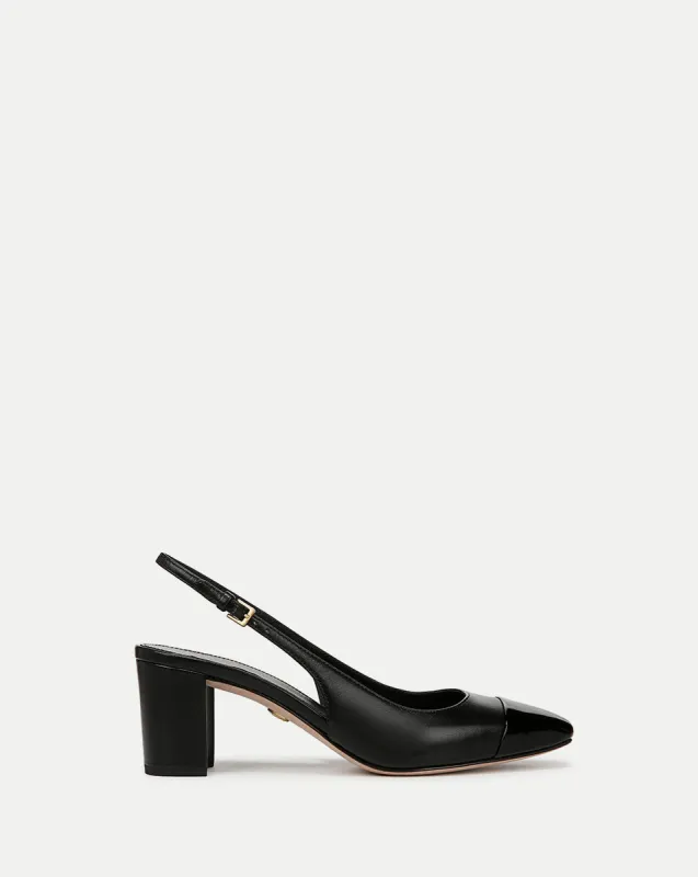 Cecile Leather Cap-Toe Slingback Pump sold by Veronica Beard