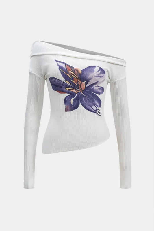 Blomsterprint asymmetrisk langærmet top sold by Micas