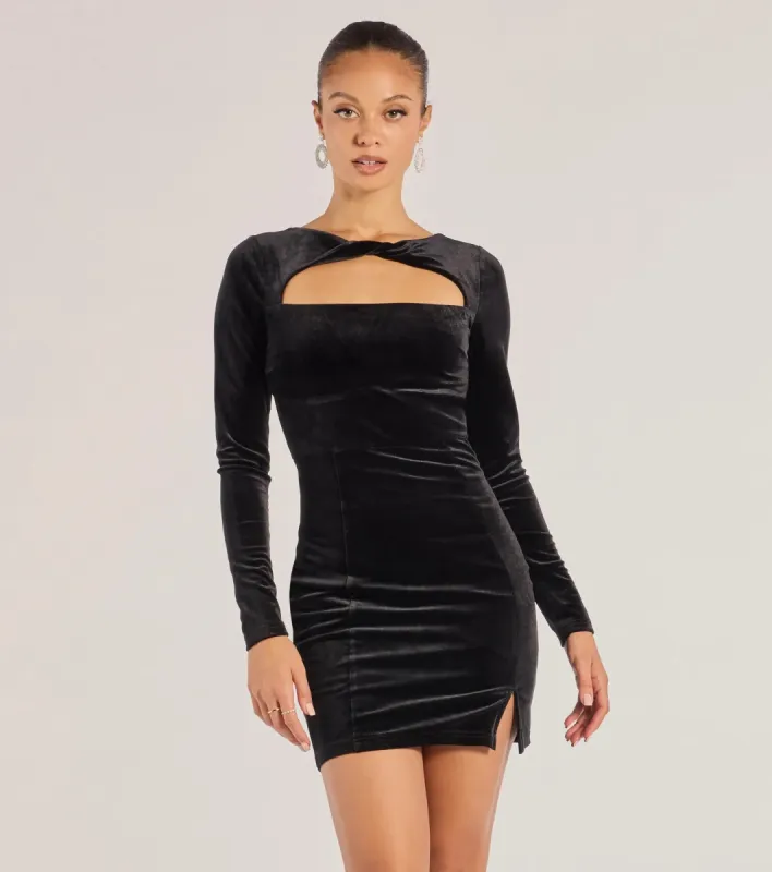 Adina Velvet Long Sleeve Open Back Mini Dress sold by Windsor