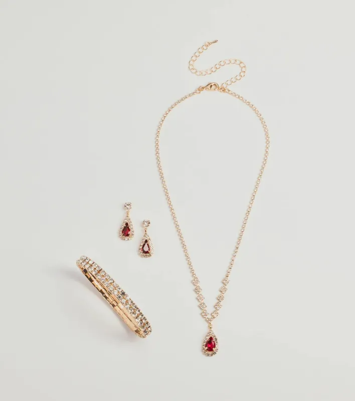 Regal Gemstone Necklace, Bracelet, And Earrings Set sold by Windsor