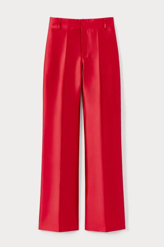 Red satin flared pants sold by DESTREE