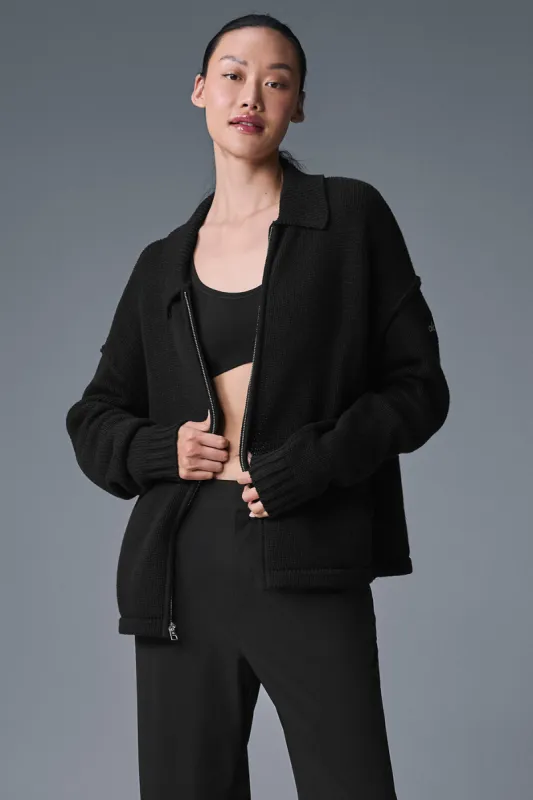 Heritage Full Zip Sweater - Black sold by Alo Yoga