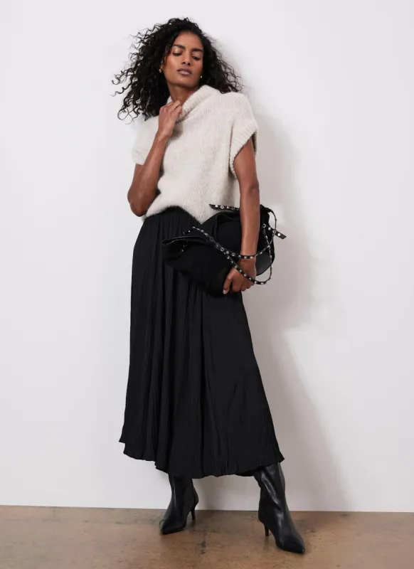 Black Satin Crinkle Maxi Skirt sold by Mint Velvet