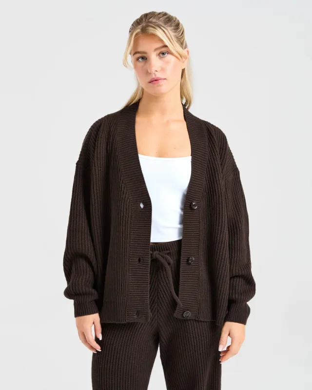 Lounge Oversized Knit Cardigan - Deep Cocoa Brown sold by AYBL