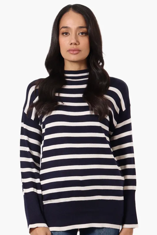 Beechers Brook Striped Mock Neck Pullover Sweater - Navy sold by Fairweather