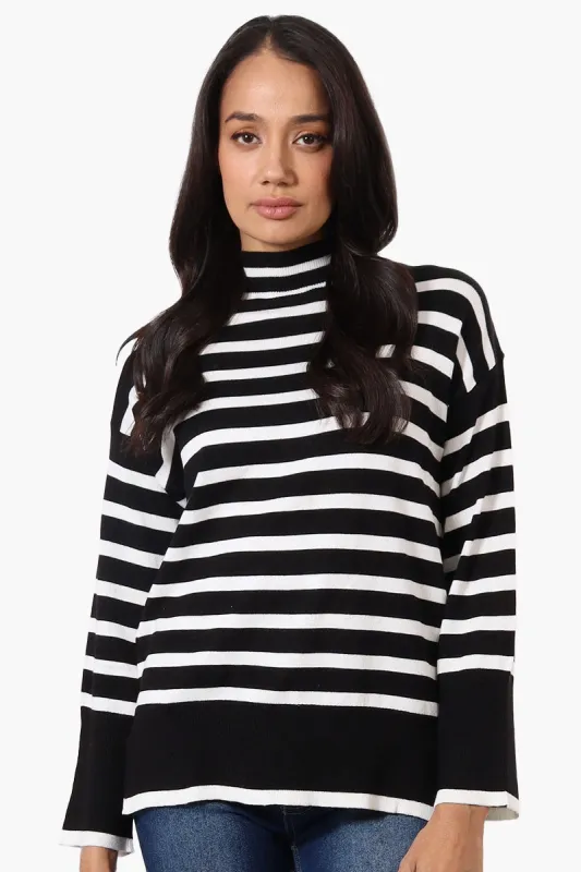 Beechers Brook Striped Mock Neck Pullover Sweater - Black sold by Fairweather