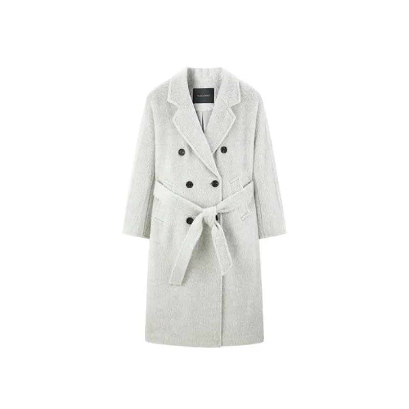 Women's Belted Double Breasted Wool Coat with Alpaca sold by PEACEBIRD